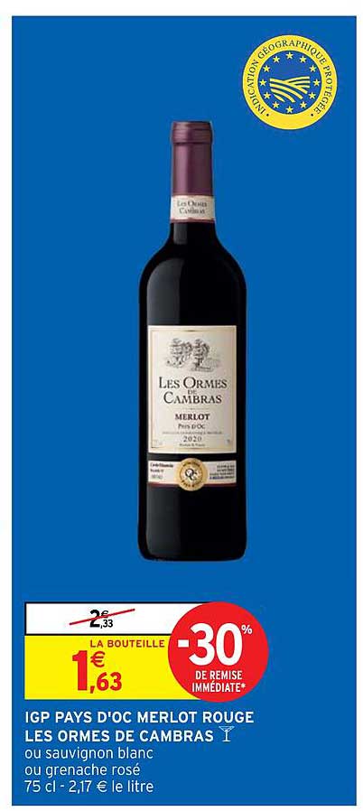 Igp Pays D'oc Merlot Rouge Les Ormes De Cambras