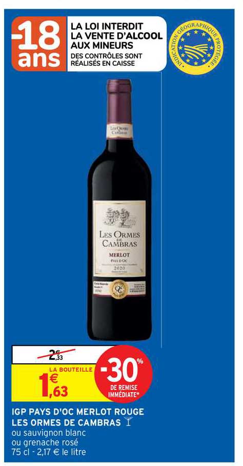 igp pays d'oc merlot rouge les ormes de cambras
