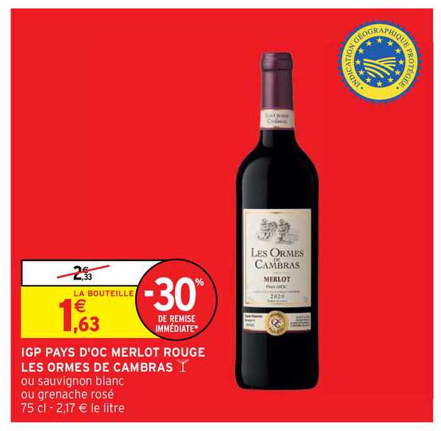 igp pays d'oc merlot rouge les ormes de cambras