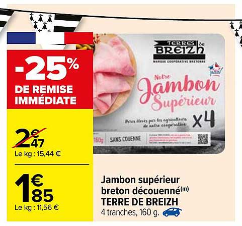 Jambon Supérieur Breton Découenné Terre De Breizh