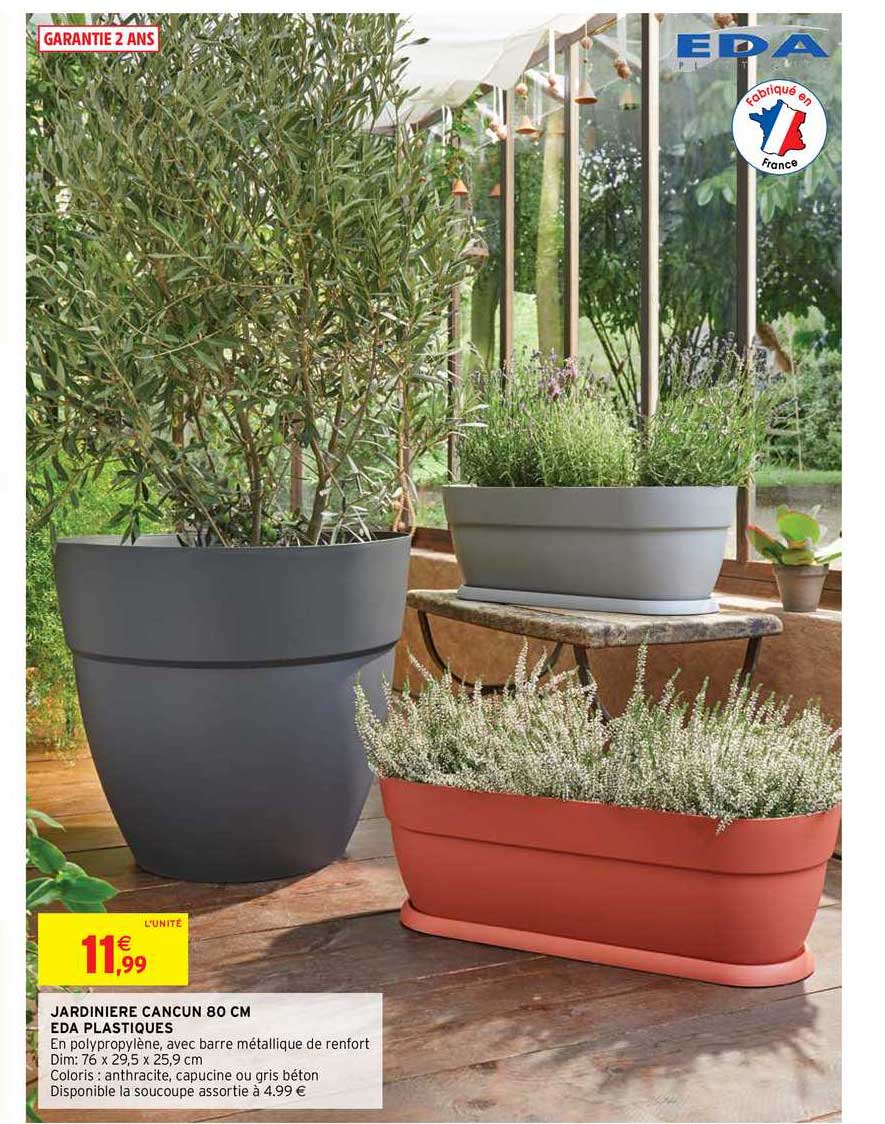 jardinière cancun 80 cm eda plastiques