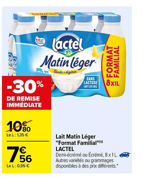 lait matin léger "format familial" lactel