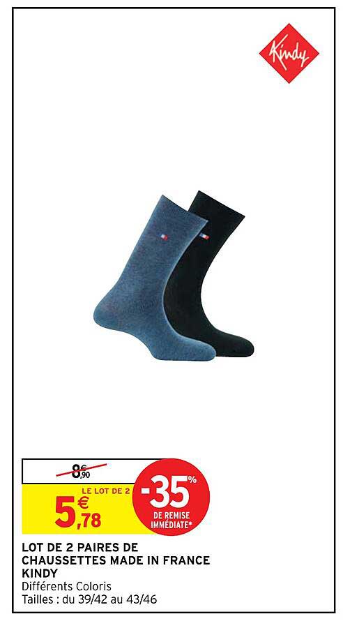 lot de 2 paires de chaussettes made in france kindy