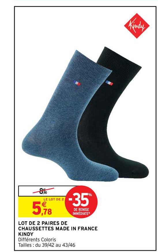 lot de 2 paires de chaussettes made in france kindy