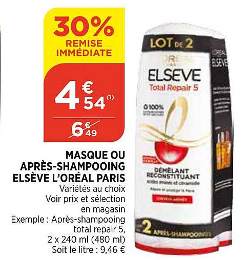 masque ou après-shampooing elsève l'oréal paris