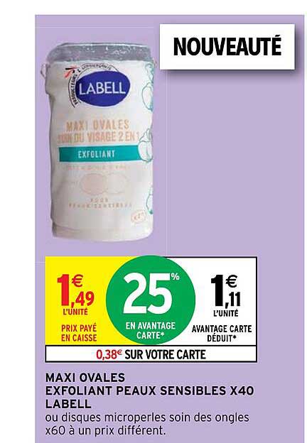 maxi ovales exfoliant peau sensibles x40 labell