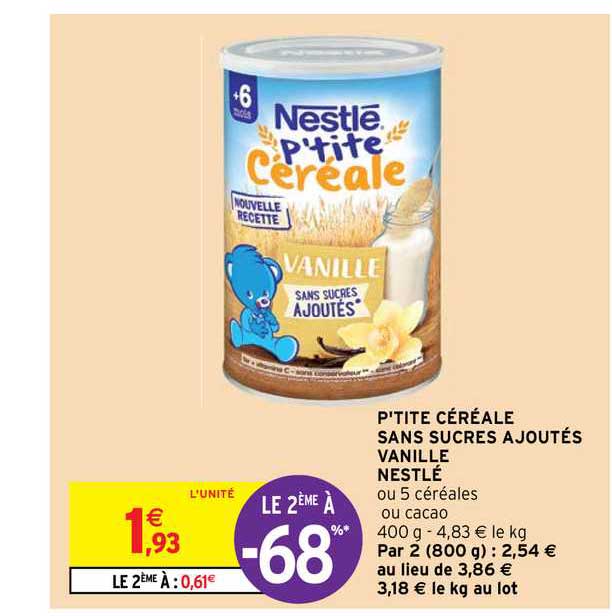 p'tite céréale sans sucres ajoutés vanille nestlé