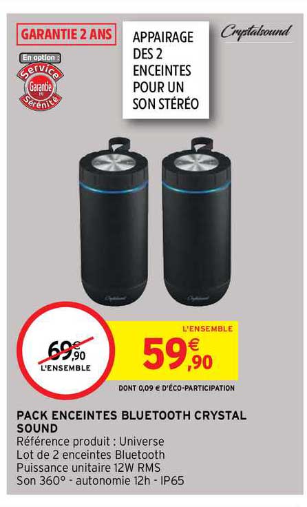 pack enceintes bleutooth crystal sound
