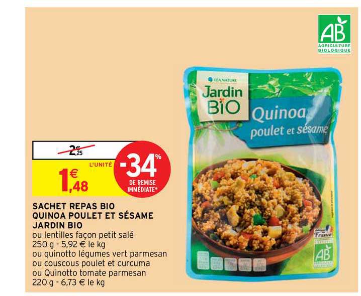 Sachet Repas Bio Quinoa Poulet Et Sésame Jardin Bio