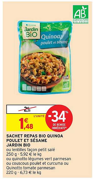 Sachet Repas Bio Quinoa Poulet Et Sésame Jardin Bio