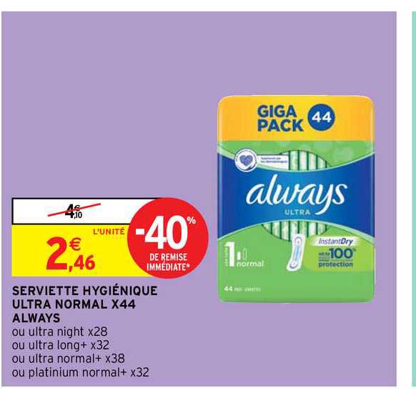 serviette hygiénique ultra normal x44 always