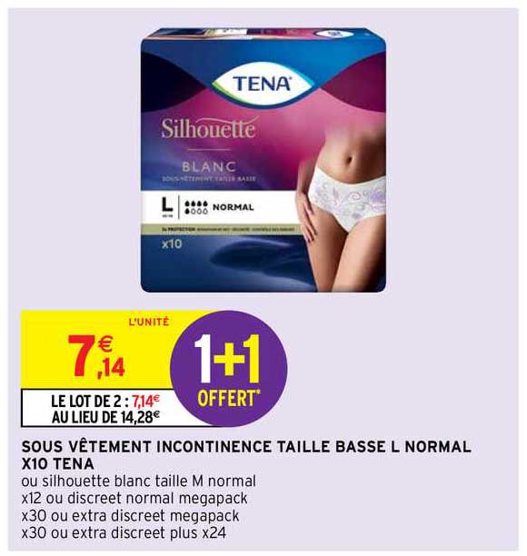 sous vêtement incontinence taille basse l normal x10 tena
