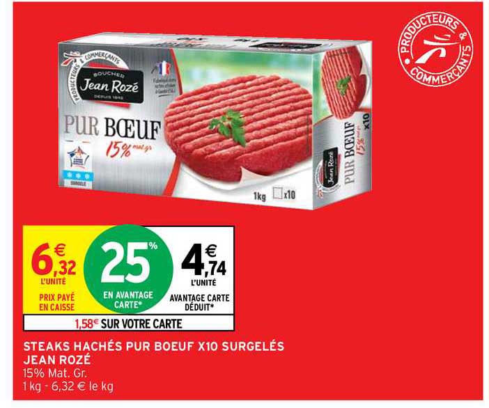 steaks hachés pur boeuf x10 surgelés jean rozé