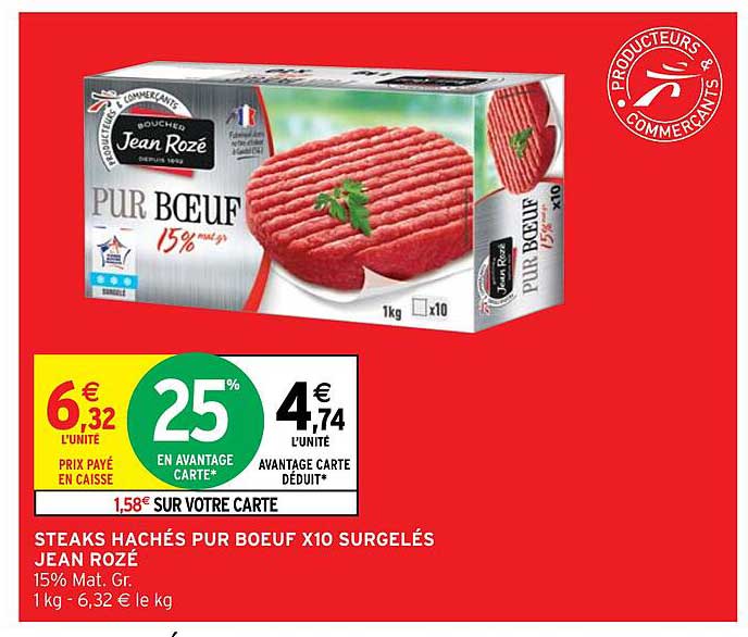 steaks hachés pur boeuf x10 surgelés jean rozé