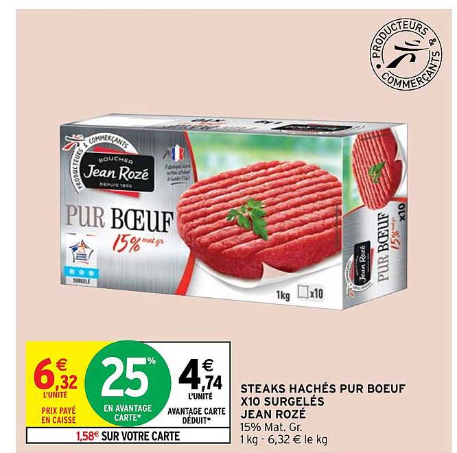 steaks hachés pur bœuf x10 surgelés jean rozé