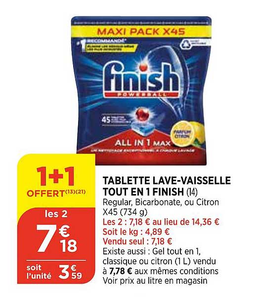 tablette lave-vaisselle tout en 1 finish
