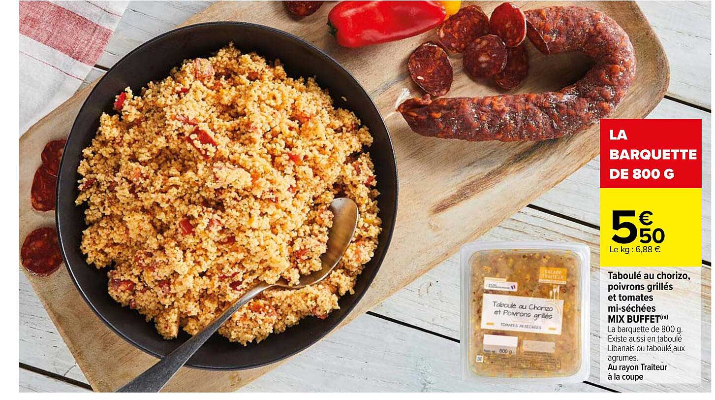 taboulé au chorizo, poivrons grillés et tomates mi-séchées mix buffet