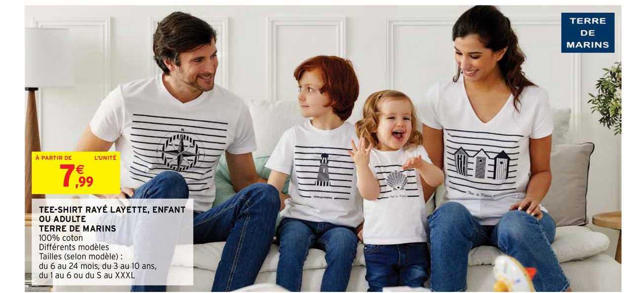 tee-shirt rayé layette, enfant ou adulte terre de marins