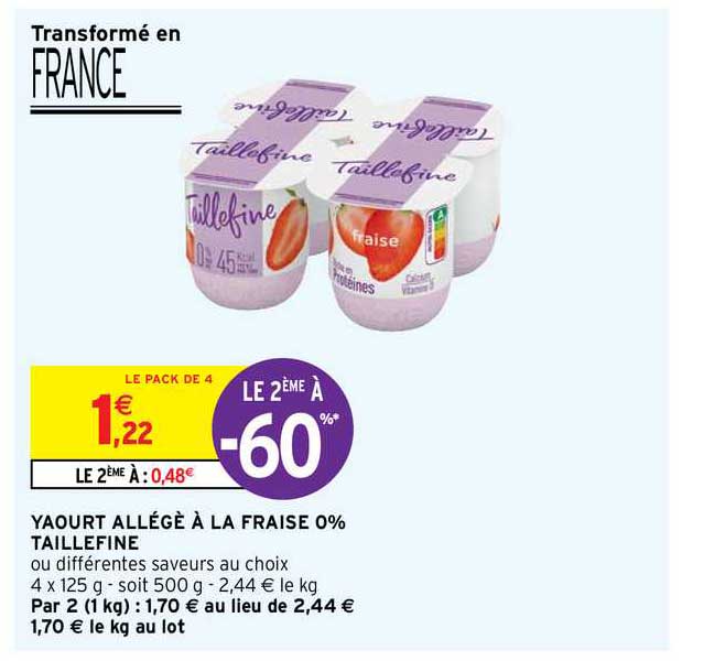yaourt allégé à la  fraise 0% taillefine