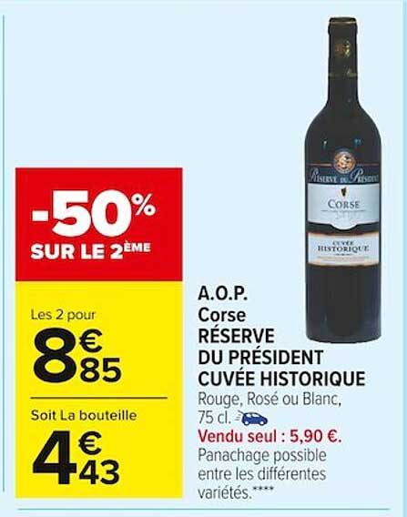 a.o.p. corse réserve du président cuvée historique -50% sur le 2ème