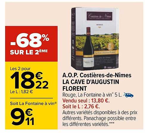 a.o.p. costières-de-nîmes la cave d'augustin florent -68% sur le 2ème