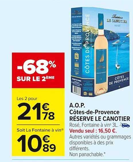 a.o.p. côtes-de-provence réserve le canotier -68% sur le 2ème
