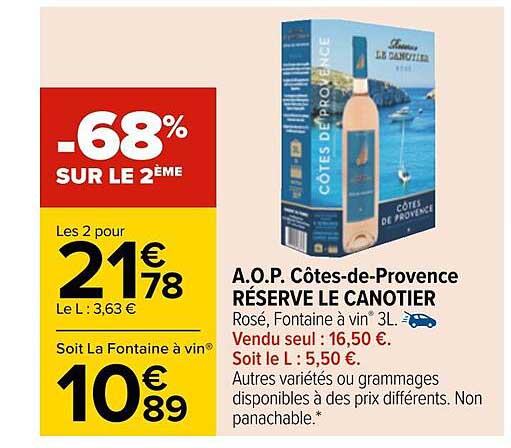 a.o.p. côtes-de-provence réserve le canotier -68% sur le 2ème