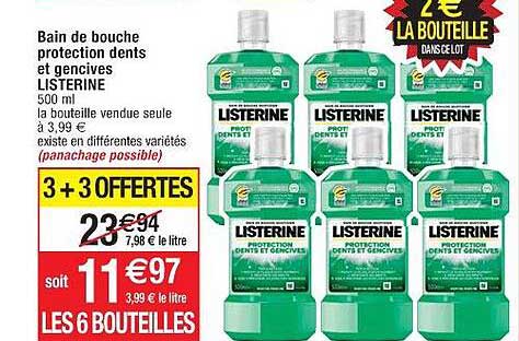 bain de bouche protection dents et gencives listerine 3+3 offertes