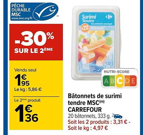 Bâtonnets De Surimie Tendre Msc Carrefour