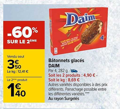 Bâtonnets Glacés Daim -60% Sur Le 2ème
