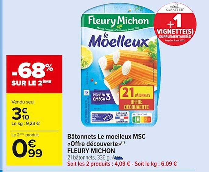 bâtonnets le moelleux msc «offre découverte» fleury michon -68% sur le 2ème