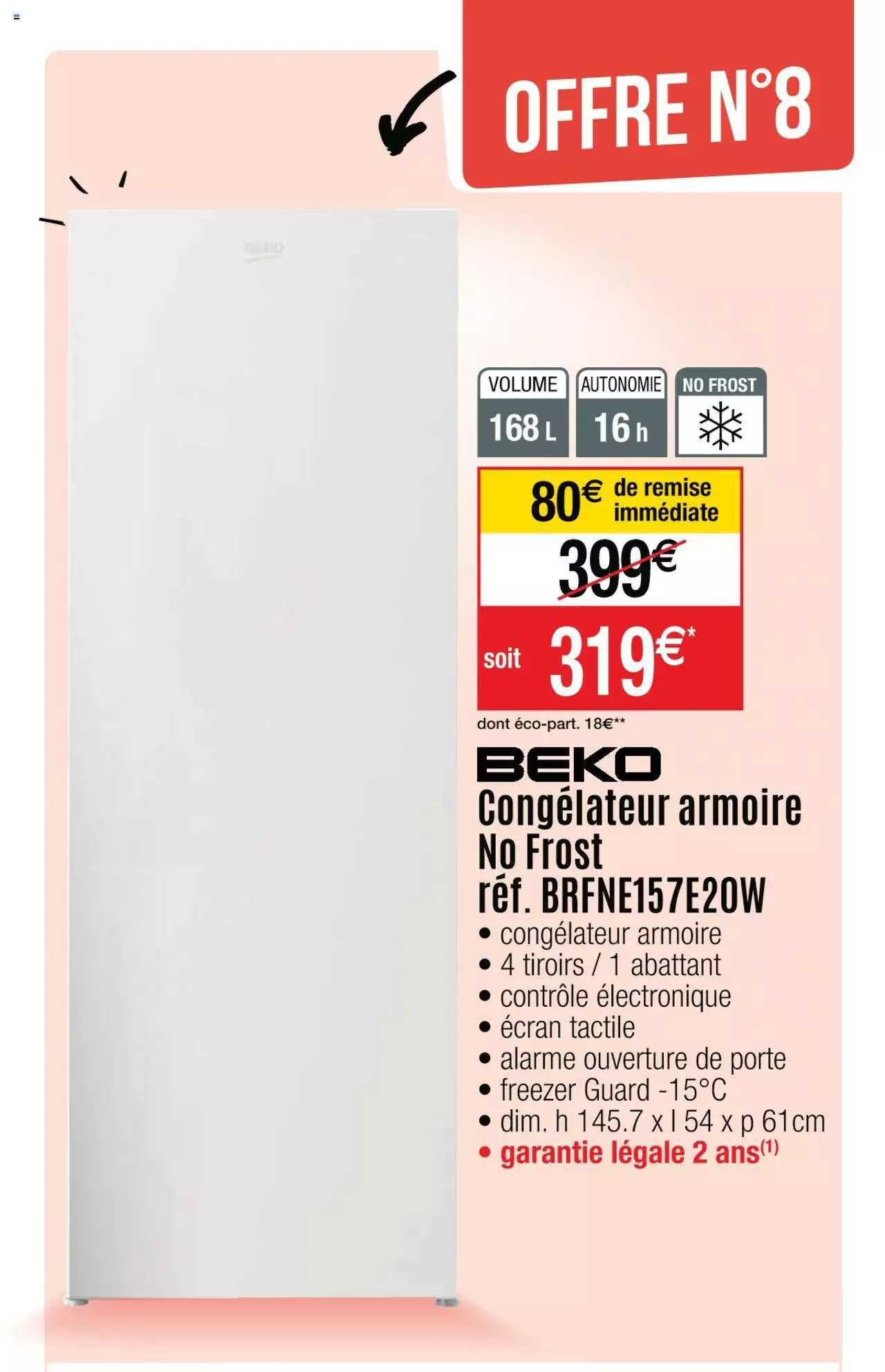 beko congélateur armoire no frost réf. brfne157e20w