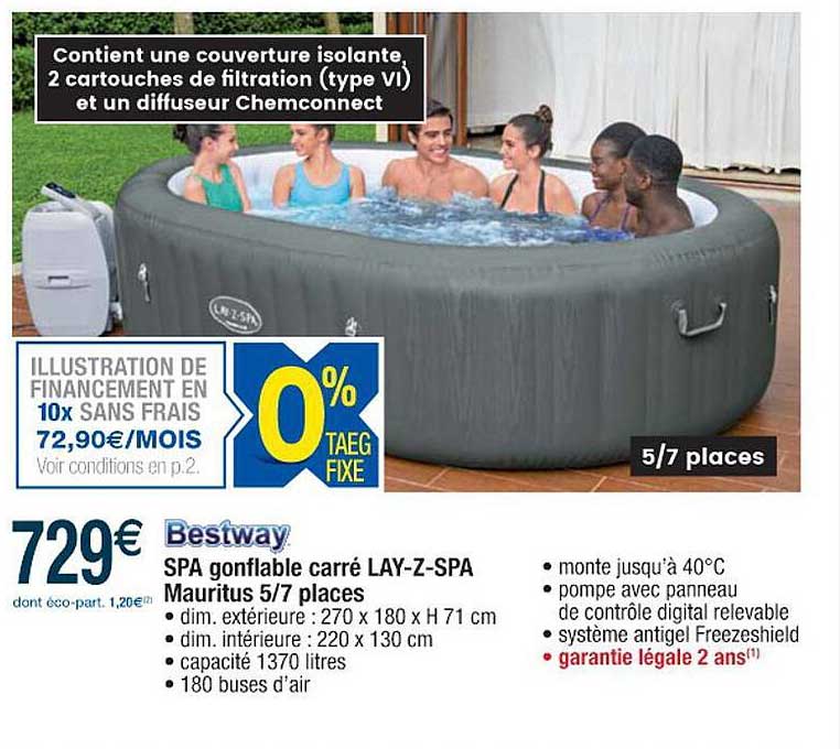 bestway spa gonflable carré lay-z-spa mauritus 5 7 places