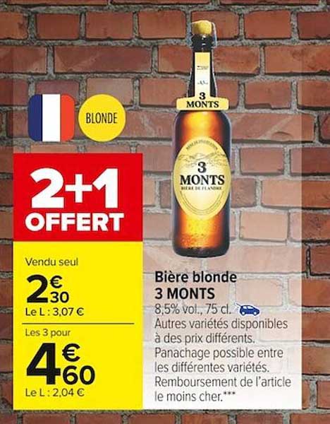 bière blonde 3 monts 2+1 offert