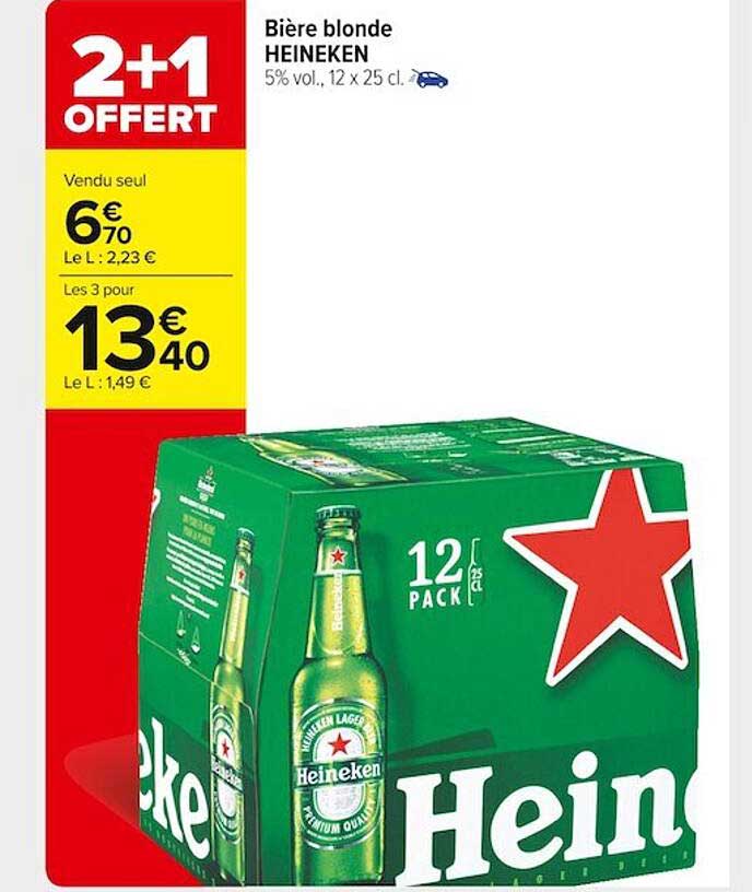 Bière Blonde Heineken 2+1 Offert