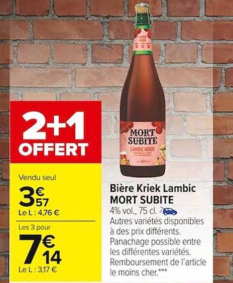 bière kriek lambic mort subite 2+1 offert