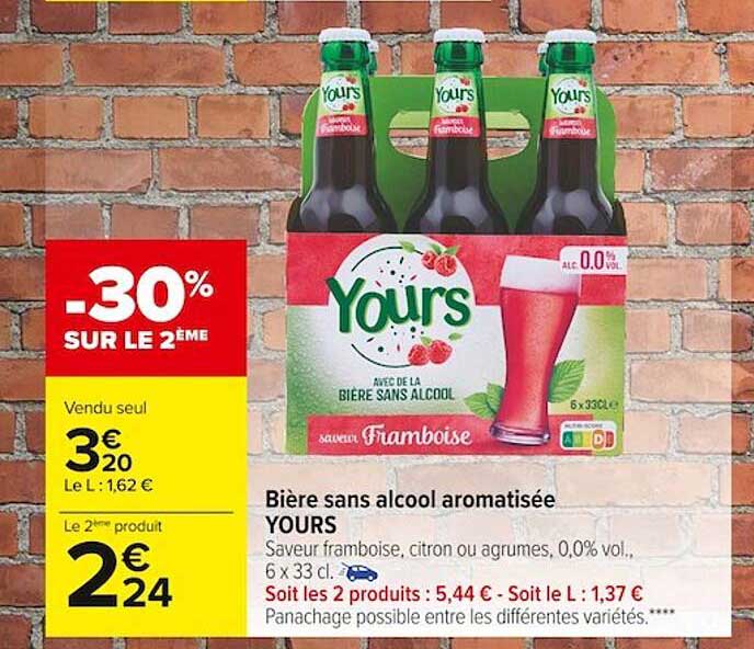 bière san alcool aromatisée yours -30% sur le 2ème