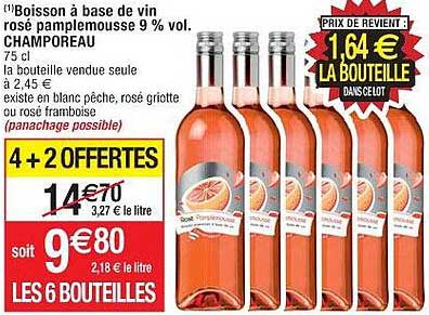 boissont à base de vin rosé pamplemousse 9% vol. champoreau 4+2 offertes