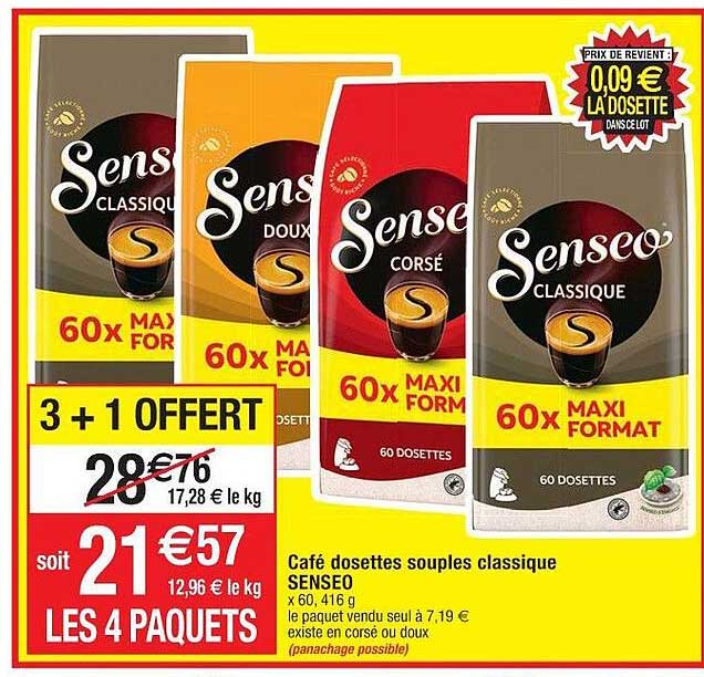 Café Dosettes Souples Classique Senseo 3+1 Offert