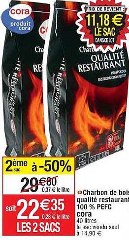 charbon de bois qualité restaurant 100% pefc cora 2ème sac à -50%