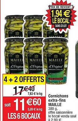 cornichons extra-fins maille 4+2 offerts