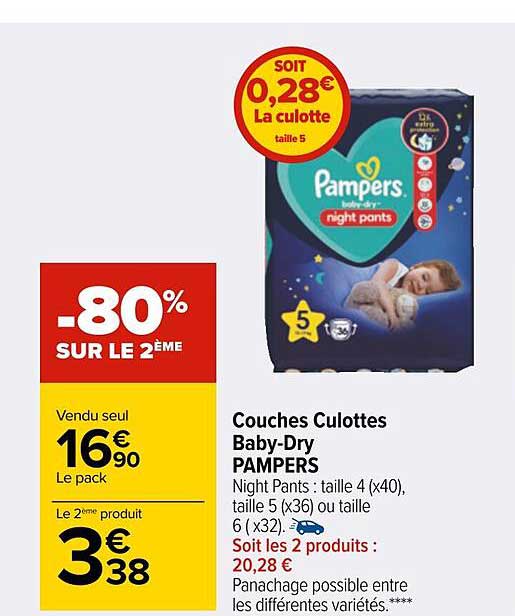 couches culottes baby-dry pampers -80% sur le 2ème