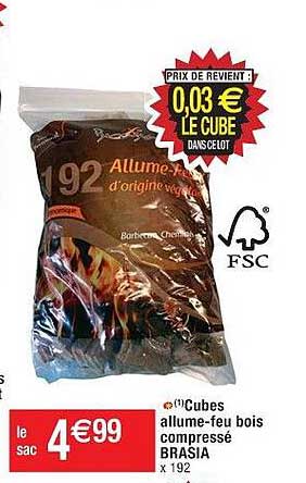 cubes allume-feu bois compressé brasia