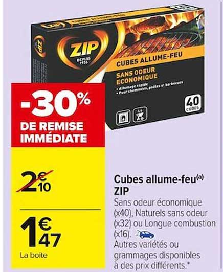 cubes allume-feu zip -30% de remise immédiate