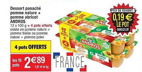 dessert panaché pomme nature + pomme abricot andros 4 pots offerts
