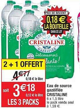 eau de source gazéifiée cristaline 2+1 offert