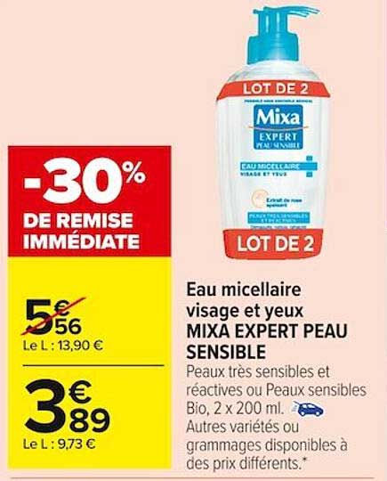eau micellaire visage et yeux mixa expert peau sensible -30% de remise immédiate