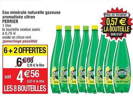 eau minérale naturelle gazeuse aromatisée citron perrier 6+2 offertes