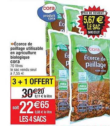 écorce De Paillage Utilisable En Agriculture Biologique Cora 3+1 Offert