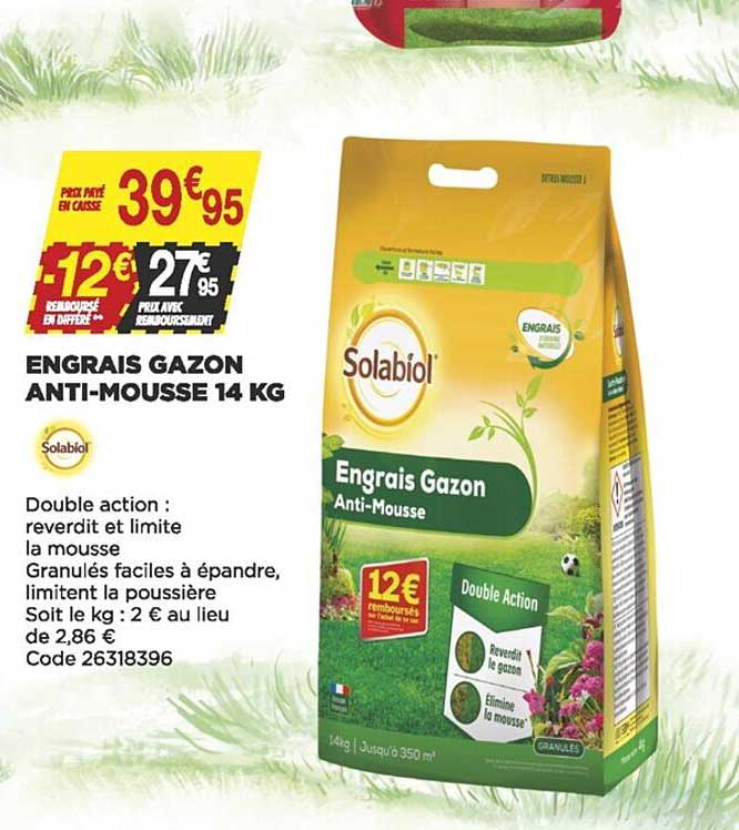 engrais gazon anti-mousse 14 kg